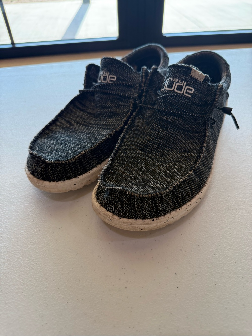 Hey Dude Mens Black Canvas Slip-On Shoes with Good Tread